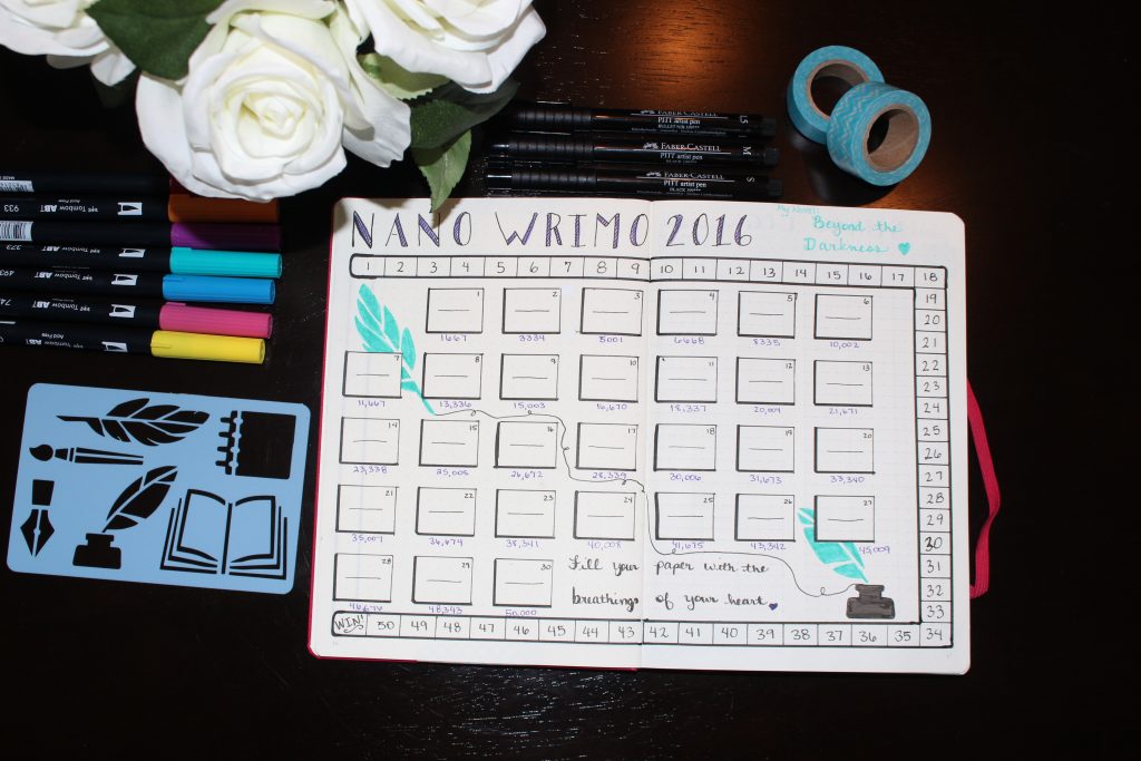 NaNo WriMo Bullet Journal Word Count Tracker